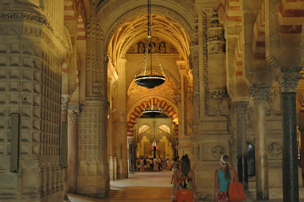 Central aisle of Cordoba's Mosque-Cathedral, a display of Caliphate, Gothic and Renaissance Spanish architectural styles.