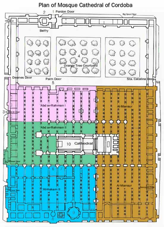 Plan of Mosque Cathedral - additions and cathedral  of Cordoba Spain