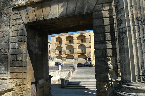 Detail Cordoba's Puerta del Puente with Mosque in background