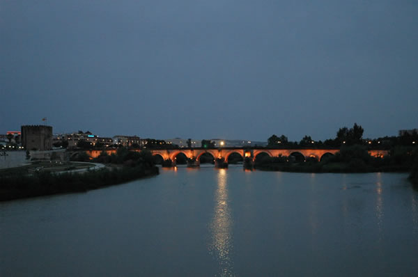 Night view of Roman Bridge and Torre de la Calahorra over the Guadalquivir River - Cordoba Spain