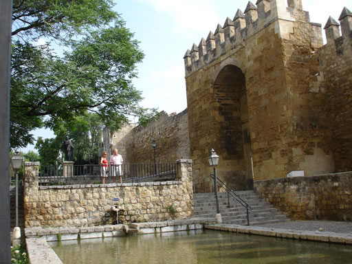 Puerta de Almodovar Gate and fountains - Cordoba Spain